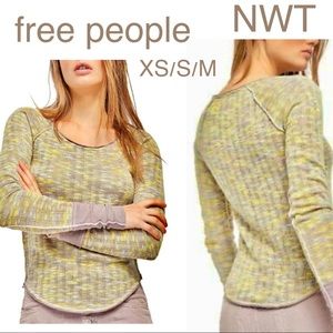 NWT S FREE PEOPLE sea combo knit shirt thumb holes scoop neck we the free top
